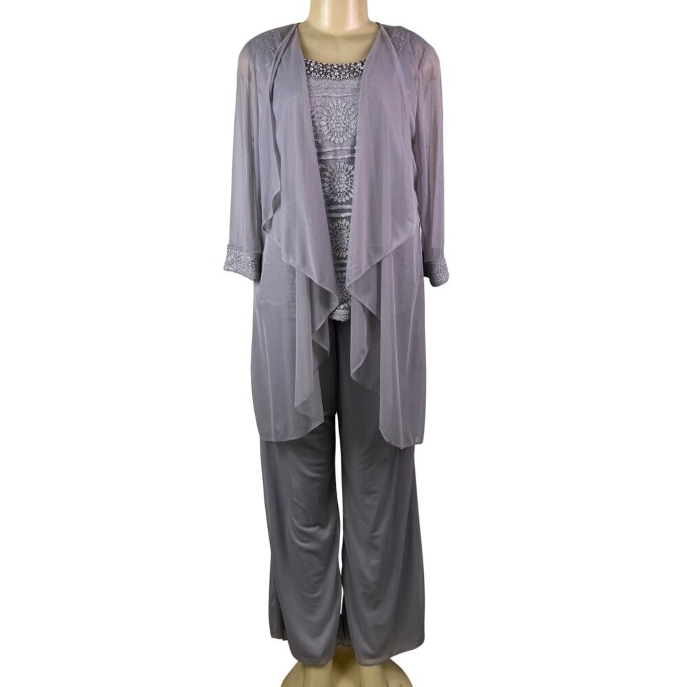 R&M Richards Womens Gray Polyester 3-Piece Jacket Top Pants Set Size 12 Formal W image 2